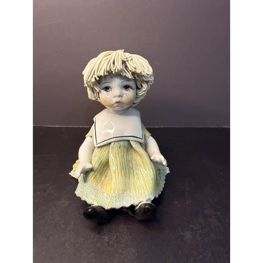 Vintage Zampiva 4 1/2" Spaghetti Hair Porcelain Doll Signed Italy SEE DESC